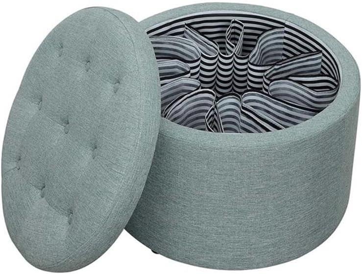 Tufted Round Green Faux Linen Shoe Ottoman with 12 Compartments