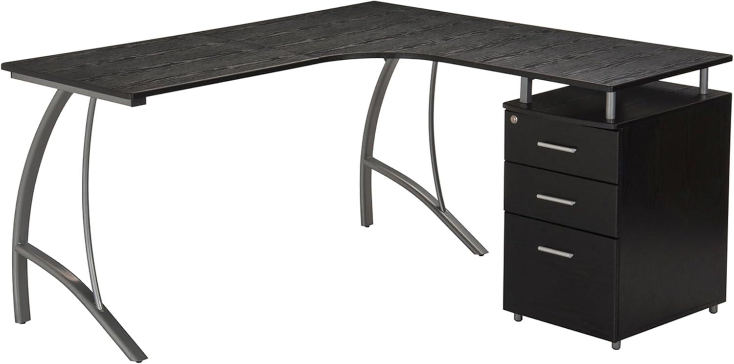 Modern L Shaped Computer Desk with File Cabinet and Storage Espresso Brown - Techni Mobili