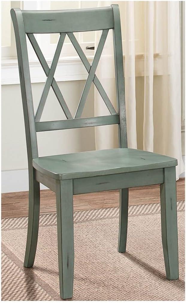 Teal Blue Pine Cross Back Side Chair