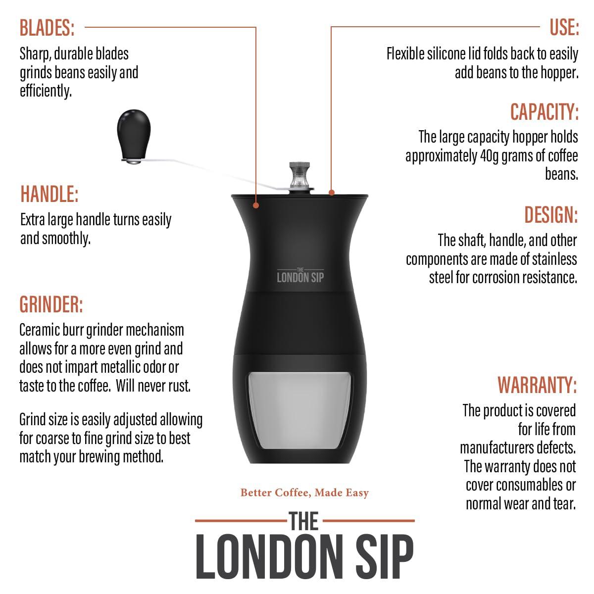 London Sip Glass Manual Conical Burr Coffee Grinder