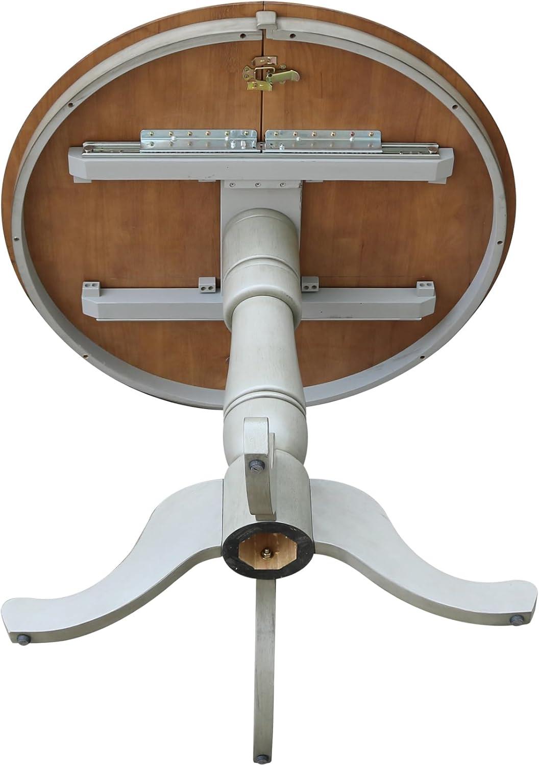 36 in. Round Top Pedestal Counter Height Table with 12 in. Leaf, Hickory & Stone