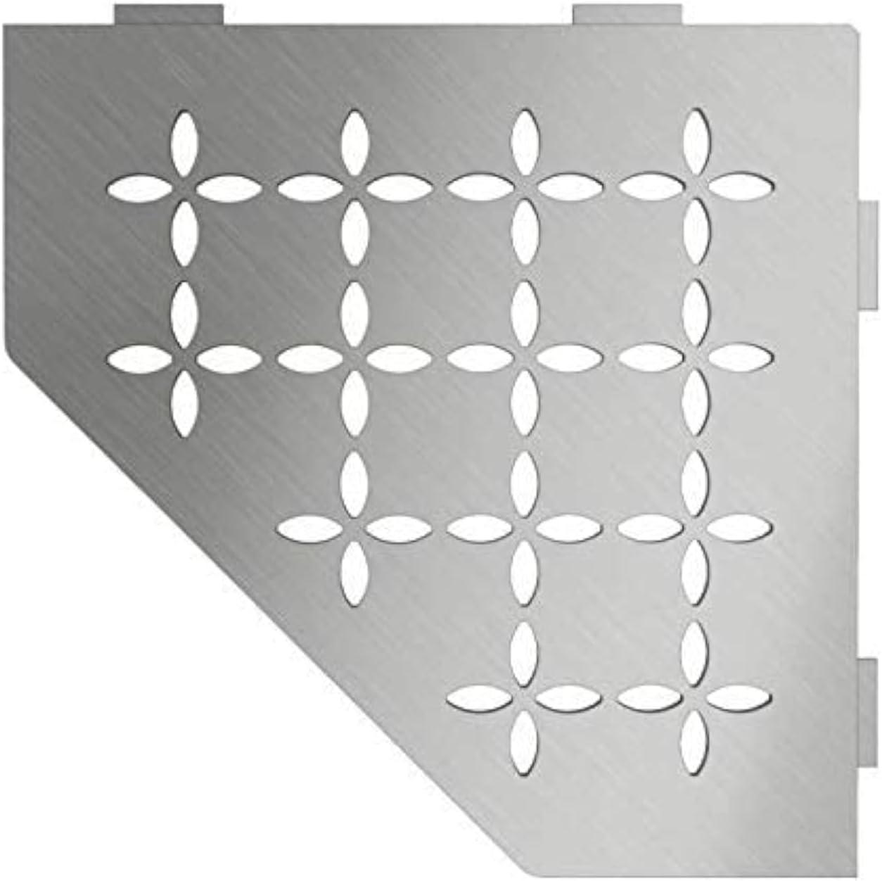 Schluter Systems Pentagon Corner Shelf-E - Floral Design - Brushed Stainless Steel (SES2D5EB) - Kerdi-Line Shower Acessory