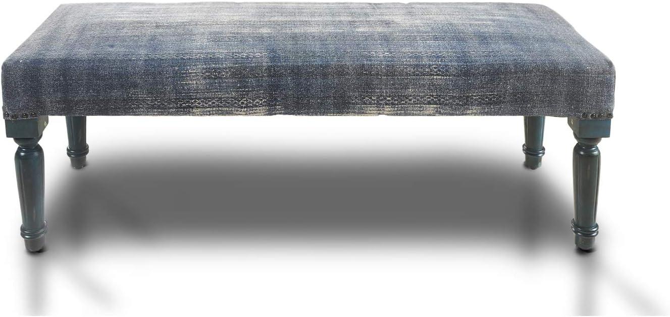 LR Home Bryant 47" Upholstered Accent Bench, Blue Abtsract