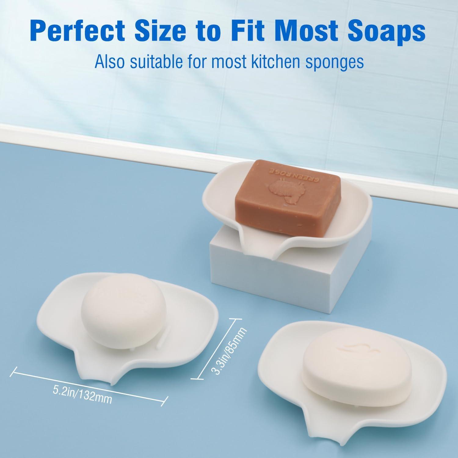 3 Pack Silicone Soap Dish with Drain - Self-Draining, Anti-Melting, and Anti-Slip Soap Holder for Shower and Bathroom - Durable and Flexible Bar Soap Holder - Keep Your Countertop Clean -