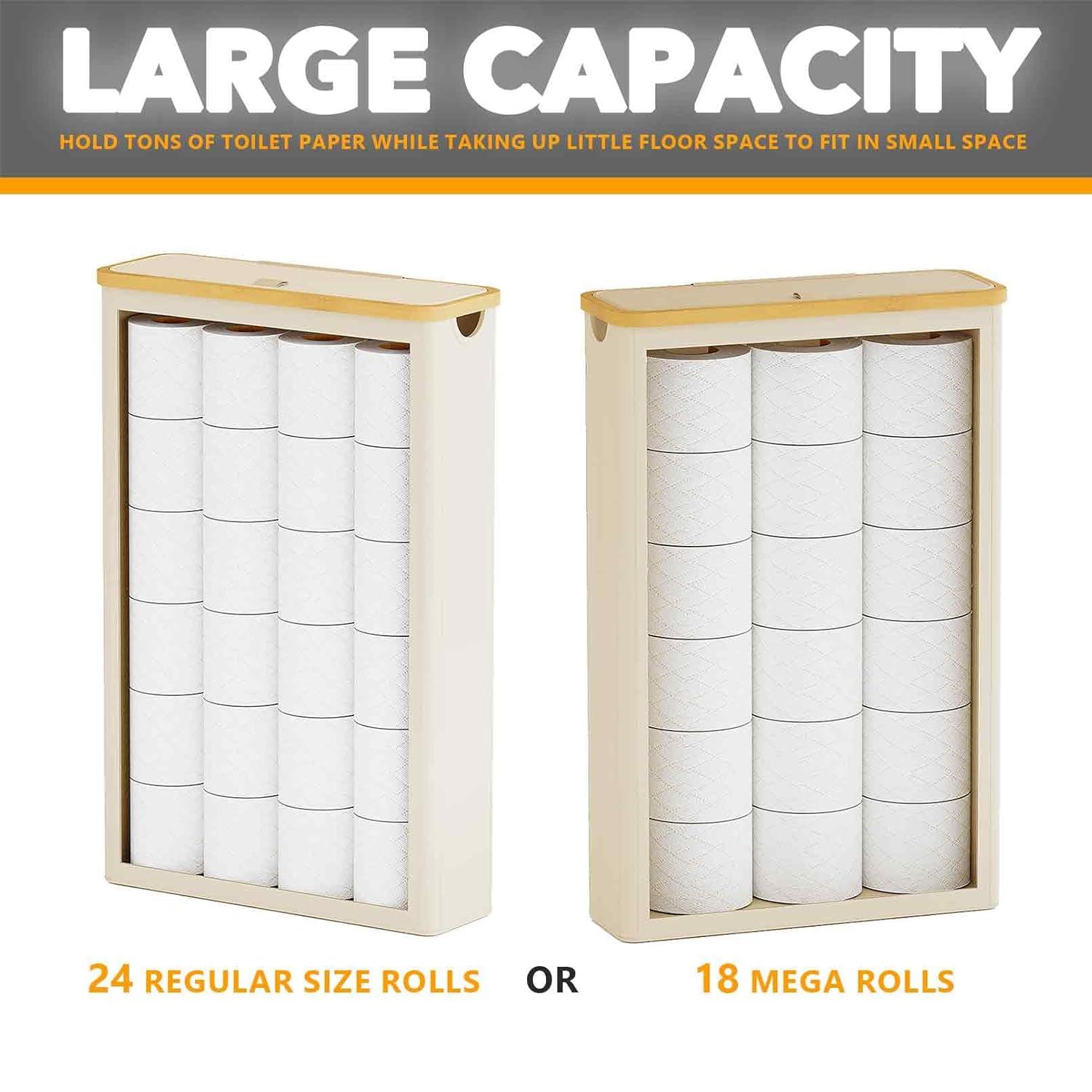 Extra Large Toilet Paper Storage With Lid, Holds Up To 24 Regular Rolls Or 18 Mega Rolls, Slim Basket Holder Bin Container For Bathroom Accessories Organizer