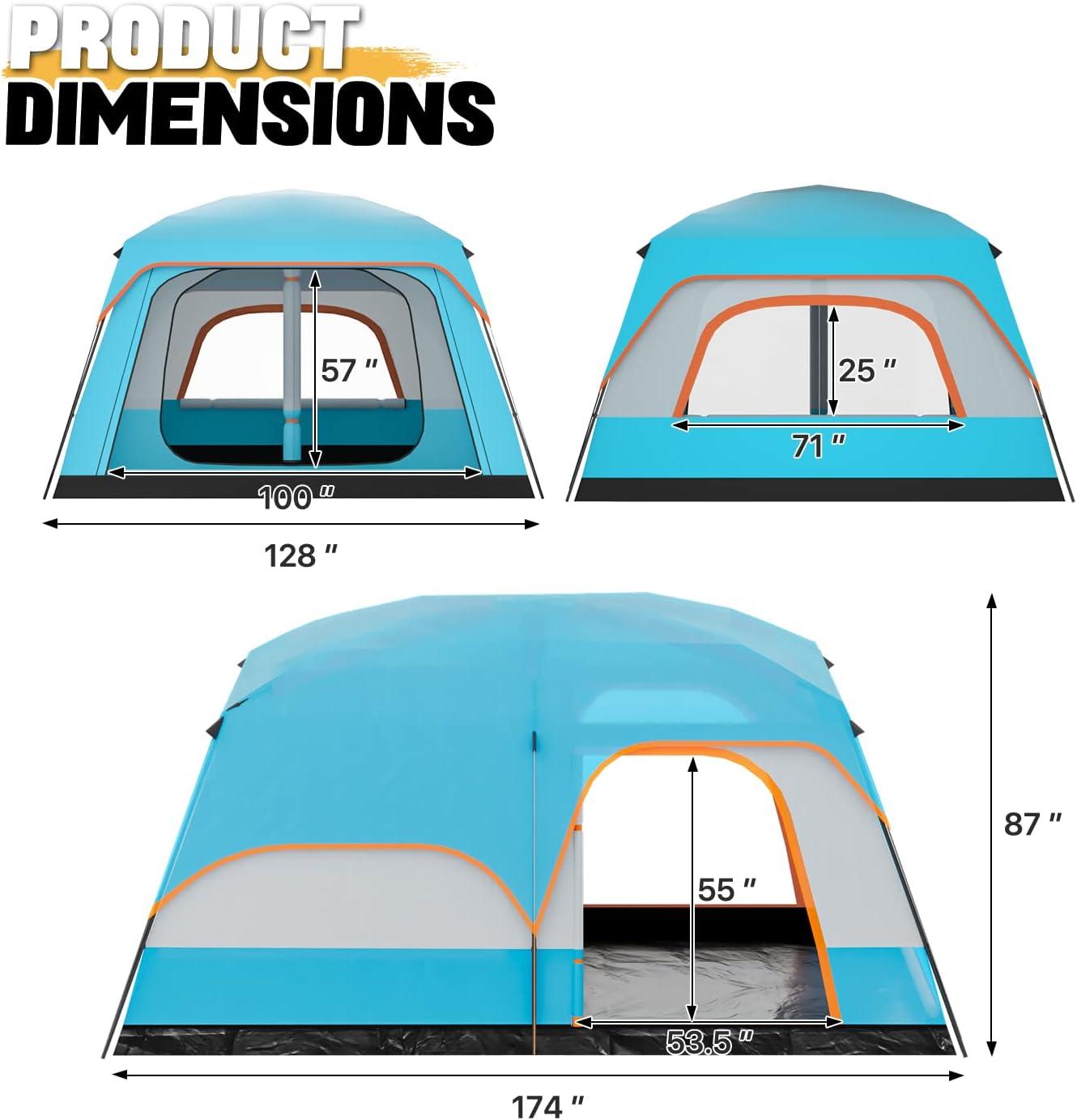 174x128" Portable Camping Hiking Tent 8 People Family Backpacking Instant Cabin