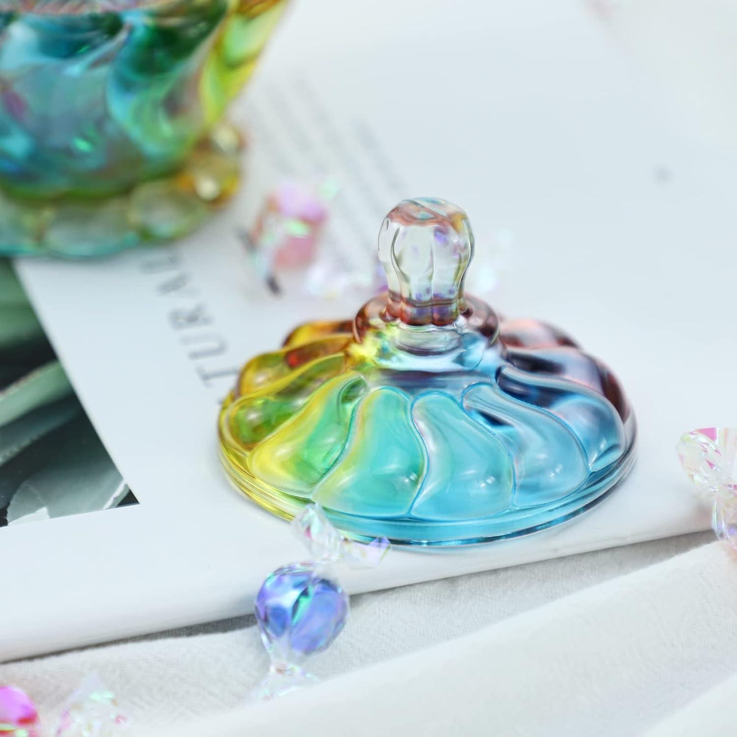 Royal Embossed Clear Glass Apothecary Jar With Lids, Candy Jar Containers Wedding Candy Buffet Jars Crystal Jewelry Box Food Jar 7oz