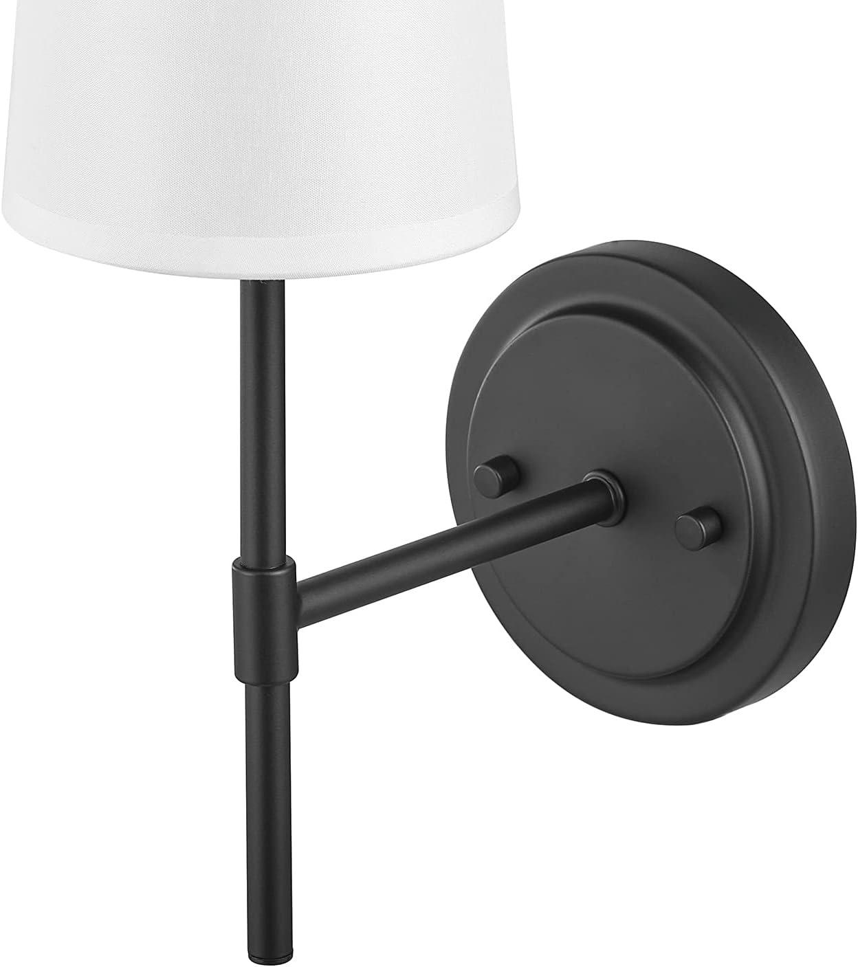 Matte Black Vintage Lantern Wall Sconce with White Fabric Shade