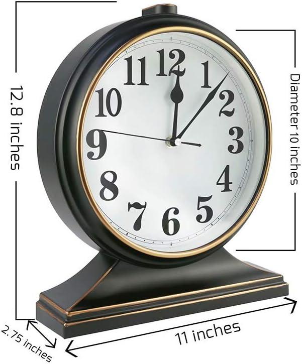 Black and Gold 10-Inch Retro Silent Quartz Table Clock