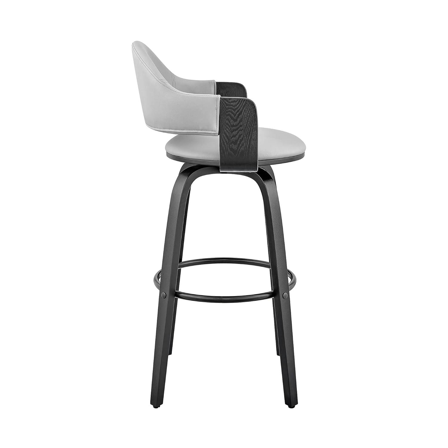 30" Daxton Counter Height Barstool with Gray Faux Leather Seat Black Finish Frame - Armen Living: Swivel, Footrest, Wood Frame
