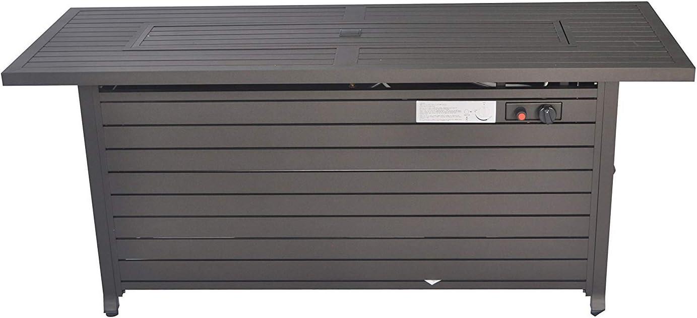 56 in. x 21 in. Rectangular Fire Table with Glass Wind Guard, Cover and Table Lid in Bronze