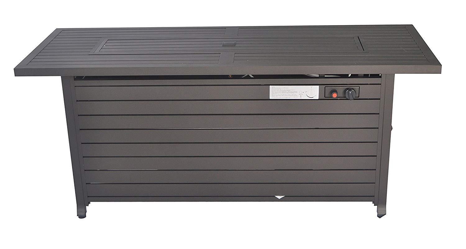 56 in. x 21 in. Rectangular Fire Table with Glass Wind Guard, Cover and Table Lid in Bronze