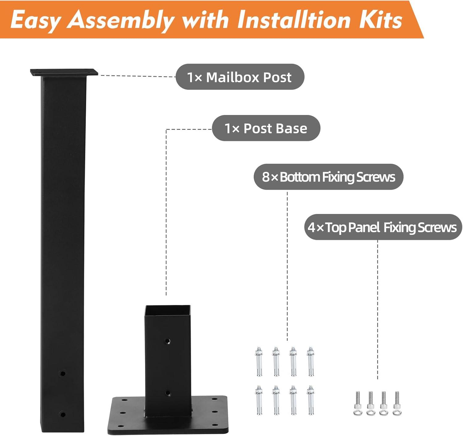 Mailbox Post with Post Base, 27" High Mounting Post, Heavy Duty Q235 Steel Mailbox Posts for Outside, Mailbox Post Kit for Sidewalk and Street Curbside, Black