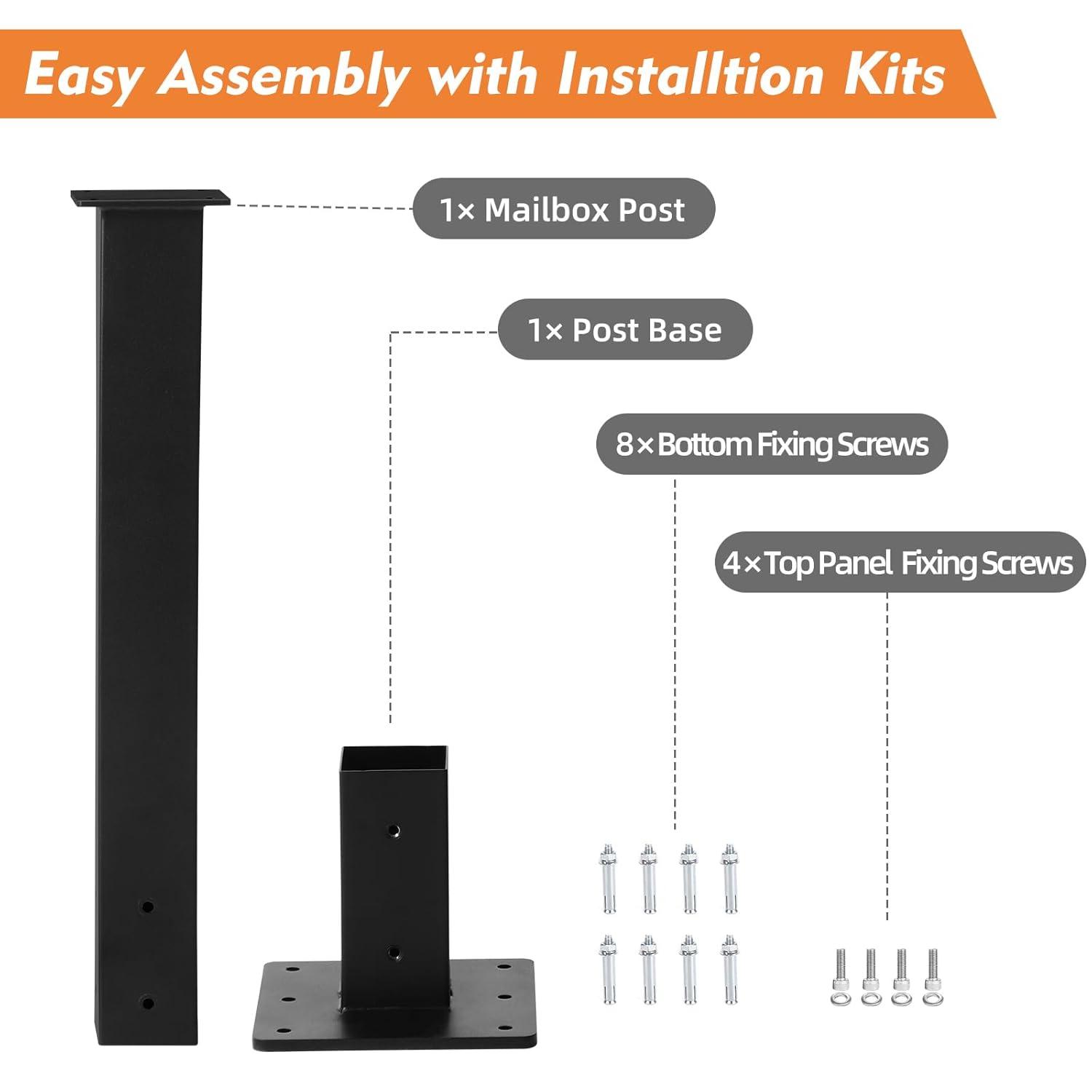Mailbox Post with Post Base, 27" High Mounting Post, Heavy Duty Q235 Steel Mailbox Posts for Outside, Mailbox Post Kit for Sidewalk and Street Curbside, Black