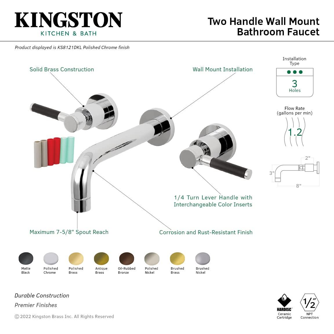 Kingston Brass Kaiser Two-Handle 3-Hole Wall Mount Bathroom Faucet