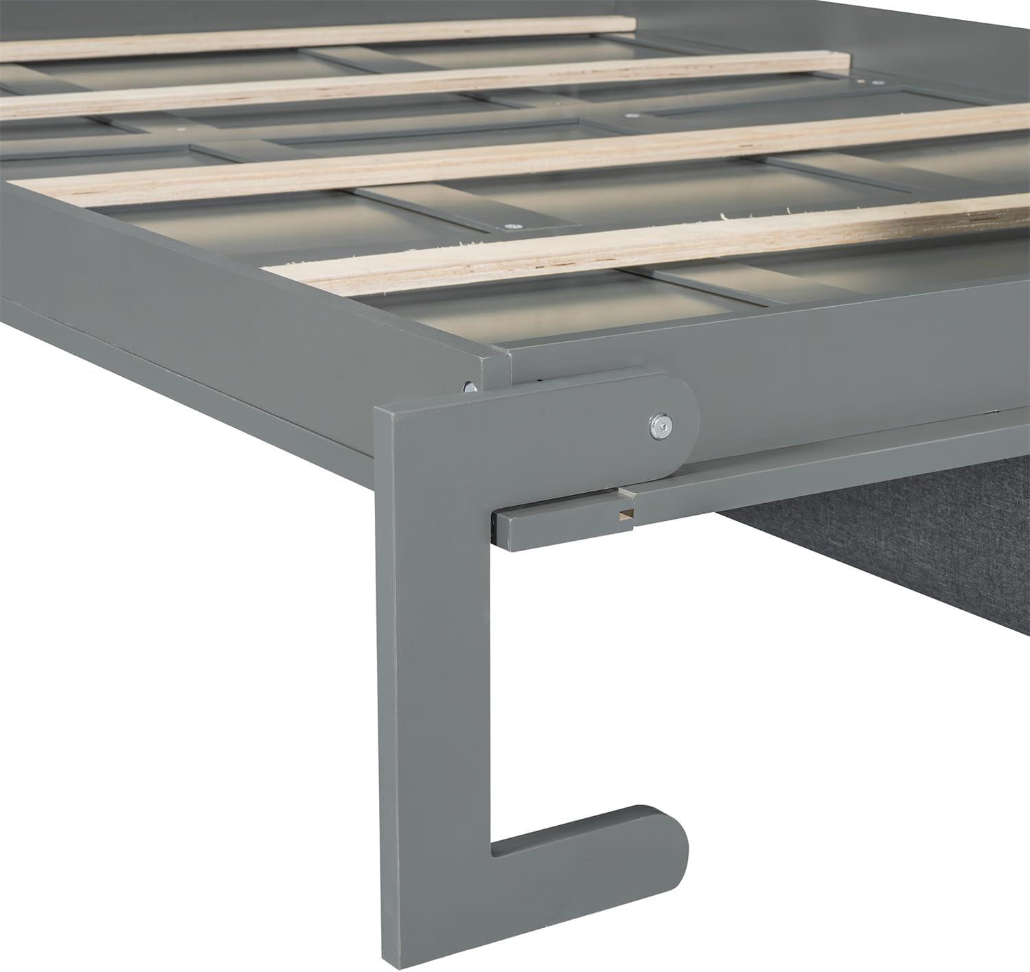 Harper & Bright Designs Queen Murphy Bed with Couch and Storage Shelves, Wood Murphy Bed Cabinet with Storage and Sofa, Folding Murphy Wall Bed Cabinet, Gray