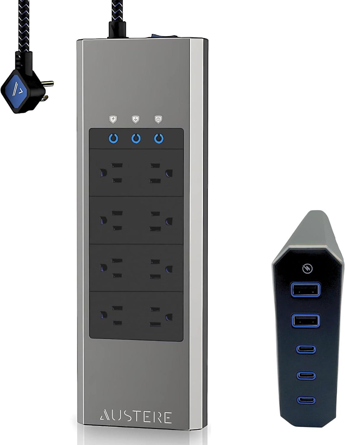 Austere V Series Power 3,000-Joules Surge Protector Power Strip and USB Charger, 8 AC Outlets and 5 OmniPort USB Ports, 6-Ft. Cord, 5S-PS8-US1, 5S-PS8-US1