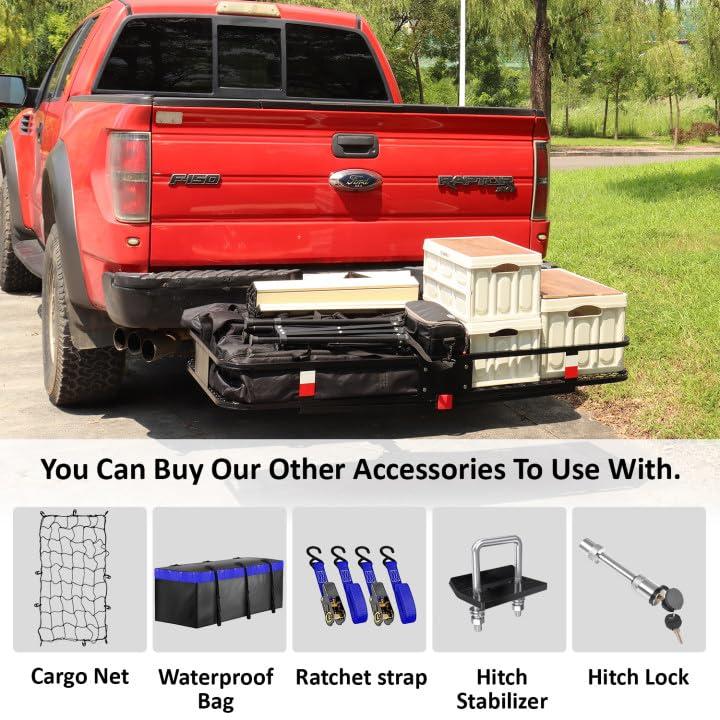 SAIYA 60x24x6 Hitch Cargo Carrier for 2 Inch Receiver, 500LB Capacity Hitch Mount Cargo Rack Carrier, Folding Hitch Cargo Basket with Antirust Coat
