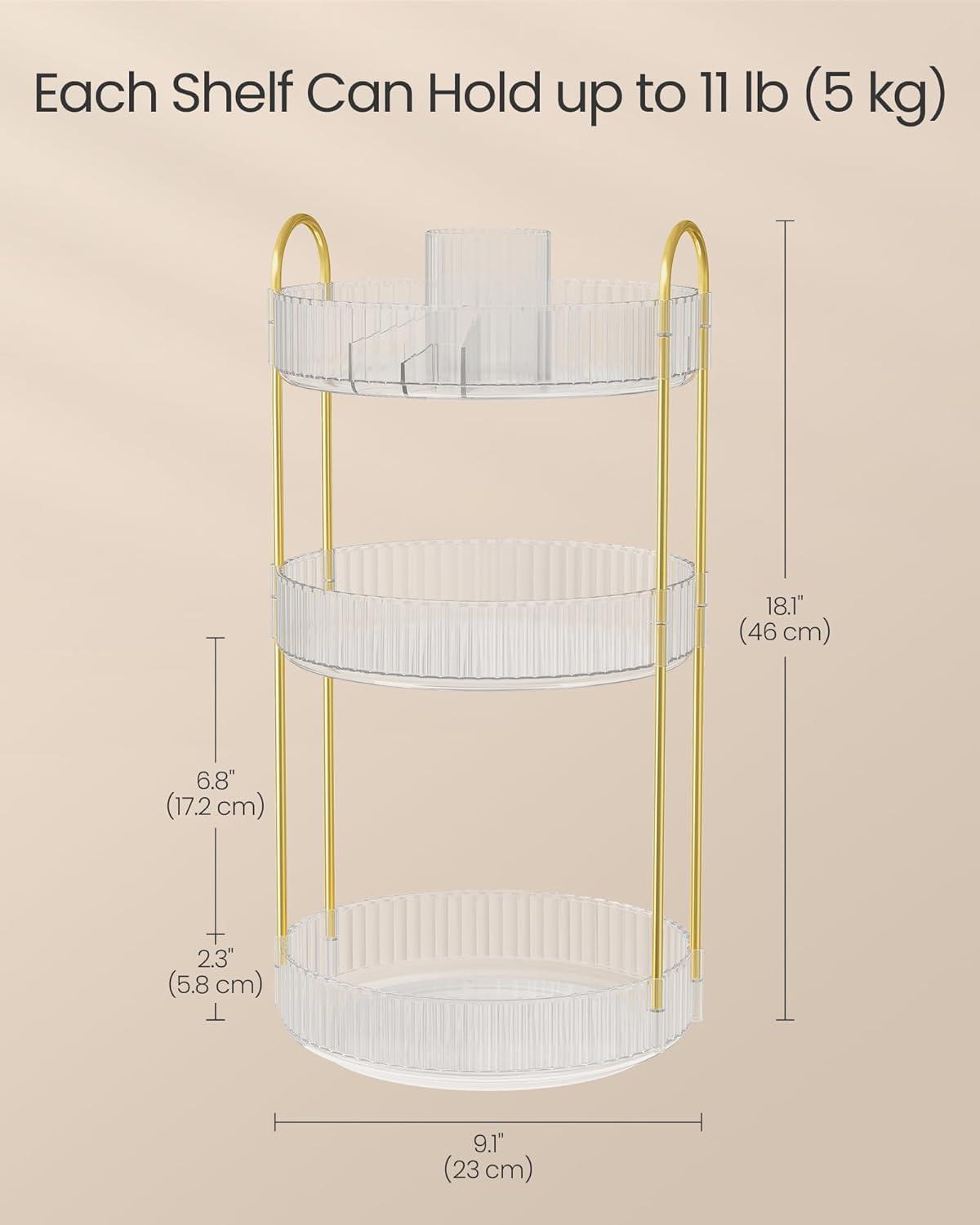 SONGMICS Makeup Organizer, 3-Tier Round Rotating Skincare Organizer Countertop, Customizable, Toiletries Vanity Organizer, Lazy Susan, Gift, Transparent UJKA011W02