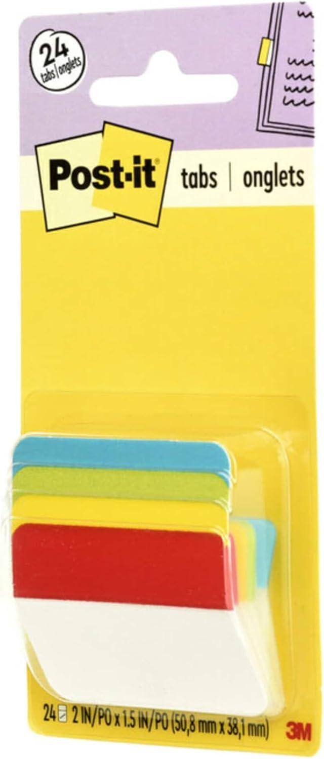 Post-it® Tabs, 2 in. Angled Solid, Assorted Primary Colors, 6 Tabs/Color, 4 Colors, 24 Tabs/Pack