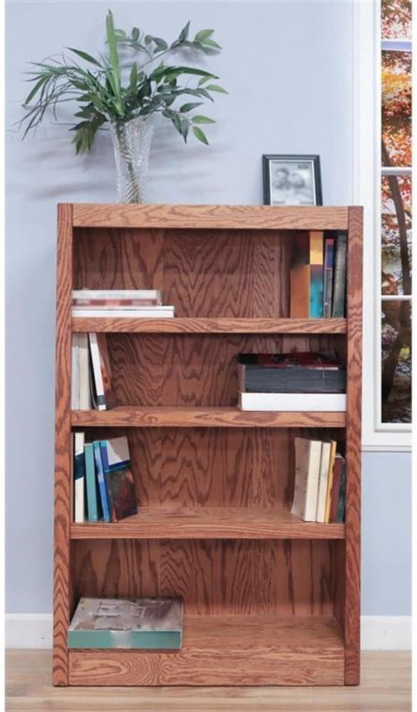 Traditional 48" Tall 4-Shelf Wood Bookcase in Dry Oak