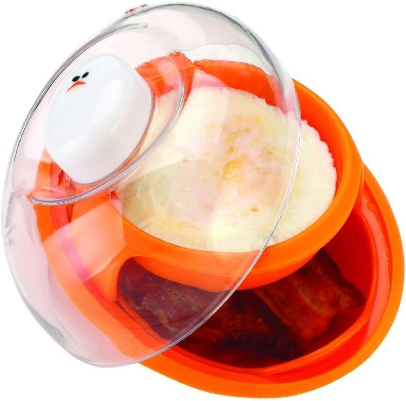 Compact Orange Microwave Bacon and Egg Cooker with Clear Lid