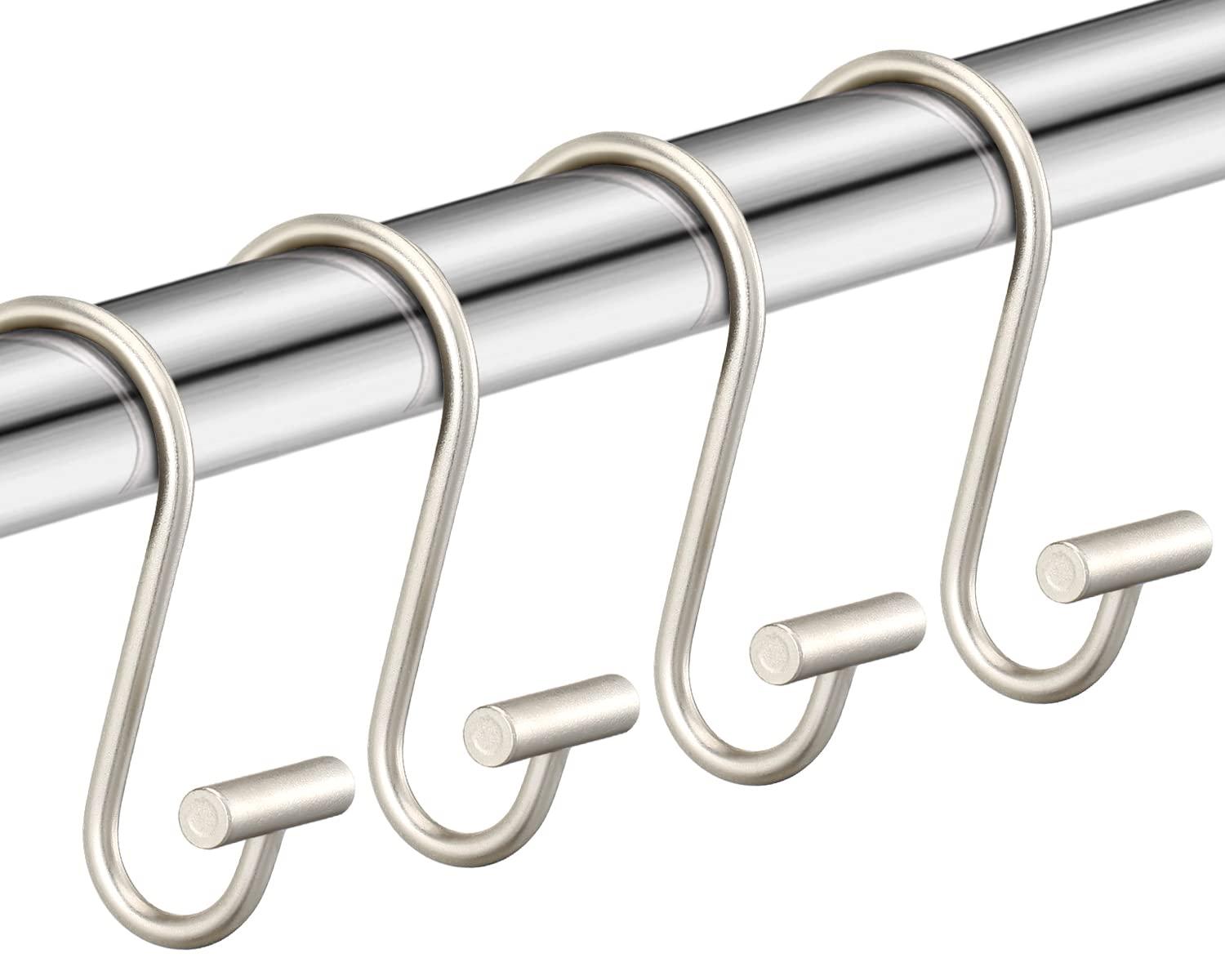Nickel Shower Curtain Hooks, Rust Proof Shower Curtain Rings for Bathroom, Silver Metal Decorative Shower Curtain Hooks Hangers for Shower Curtain Rod, Set of 12 T-Bar Design