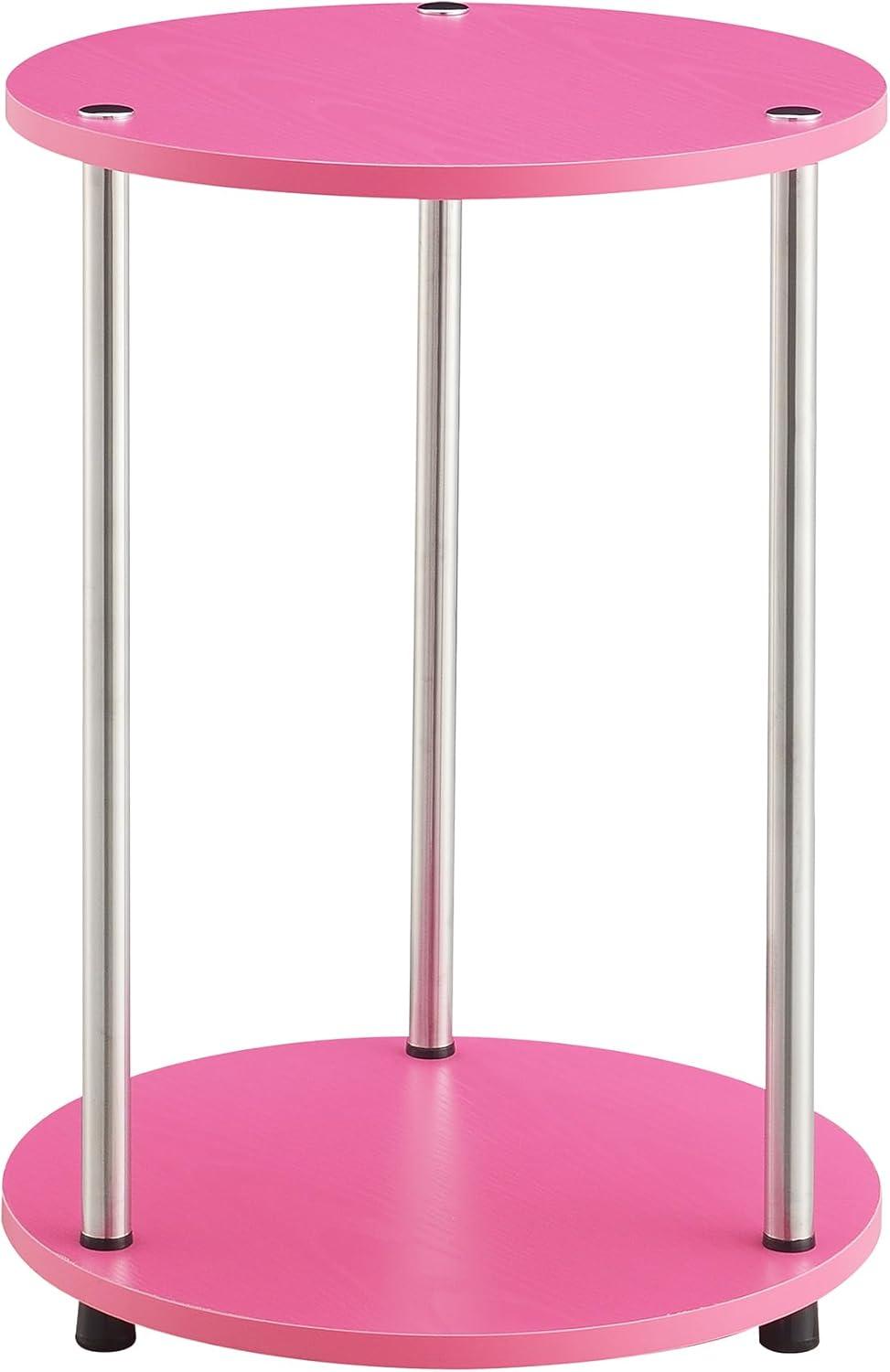 Pink and Chrome Round Two-Tier End Table