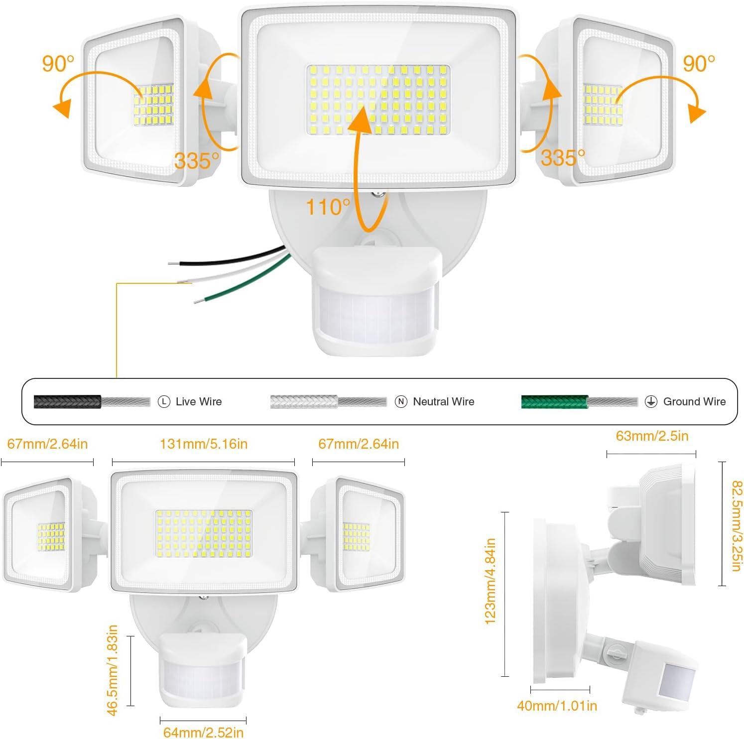 White 65W LED Motion Sensor Outdoor Flood Light