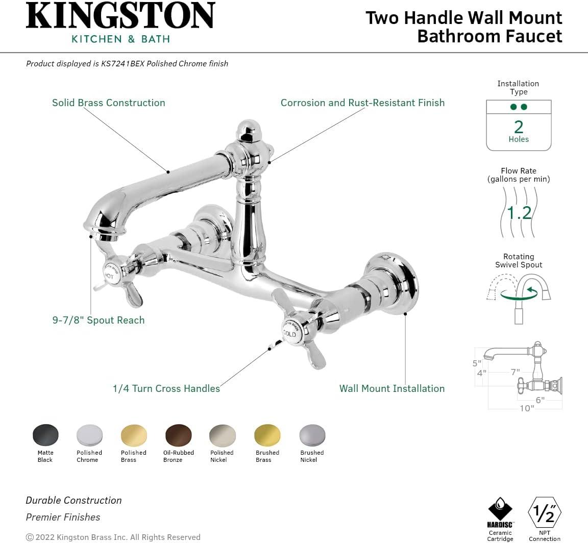 Kingston Brass Essex Two-Handle 2-Hole Wall Mount Bathroom Faucet