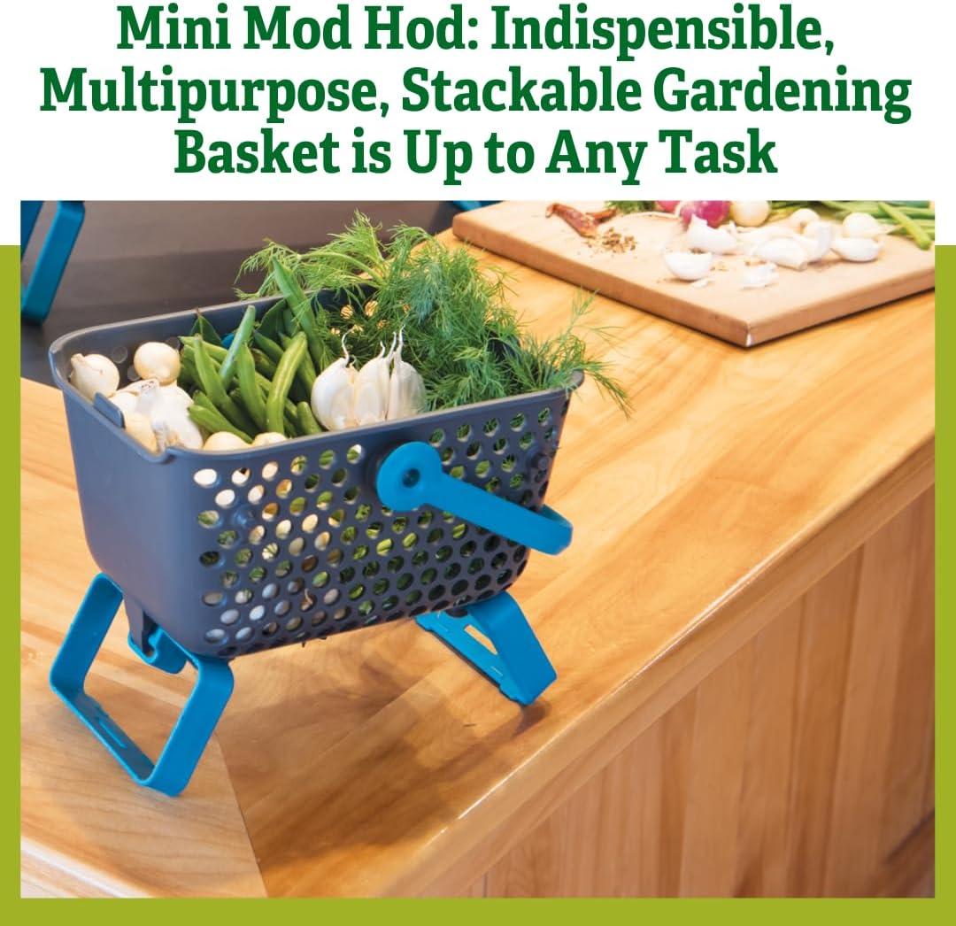 Gardener's Supply Company Multipurpose Mini Garden Basket | Mini Mod Hod For Collecting, Carrying, and Cleaning | Folding Legs and Handle | 9.5"L X 7"
