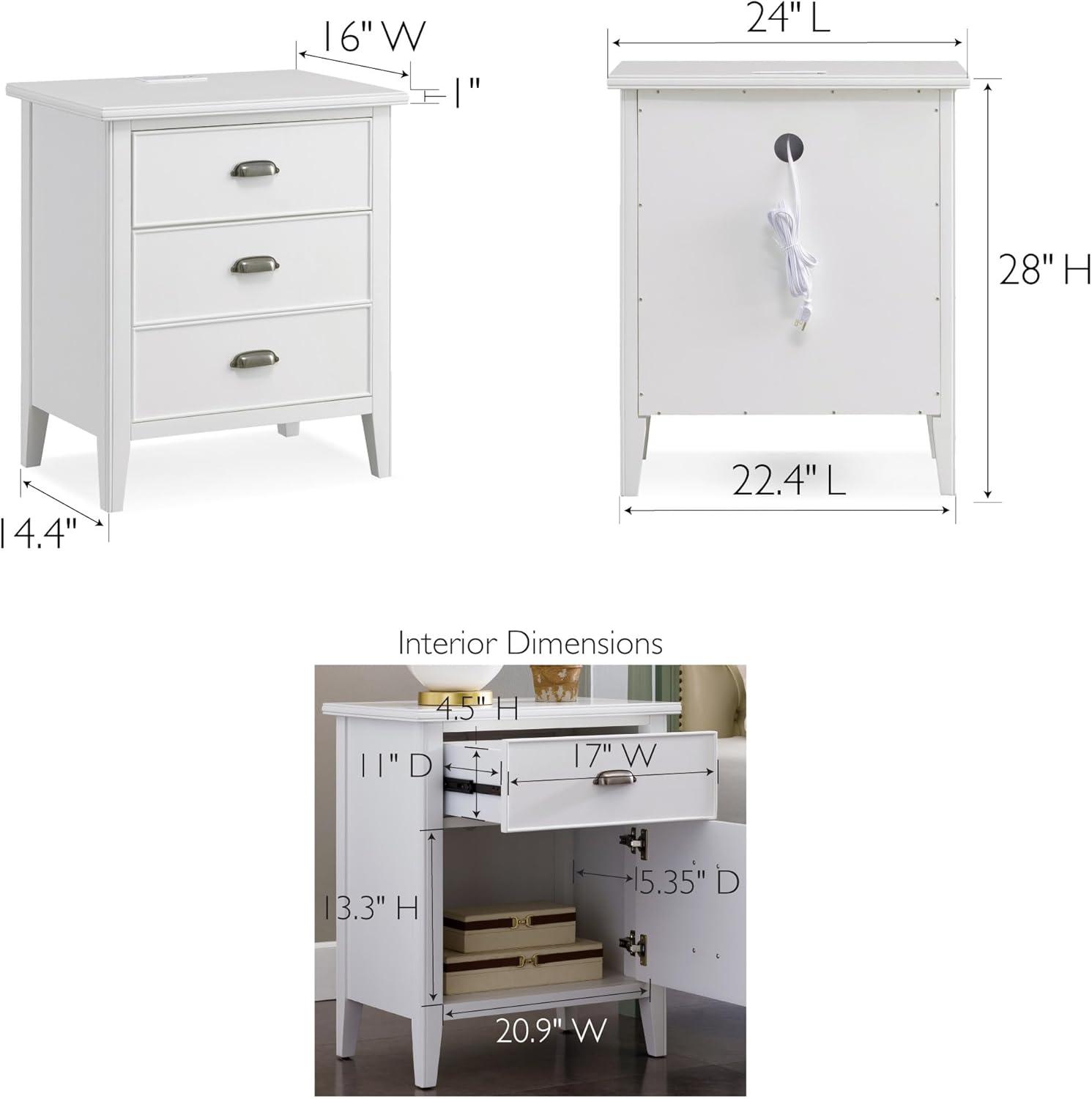 Laurent Collection Hardwood Bedroom Night Stand with Top Drawer, Door and 2-plug Electrical Outlet