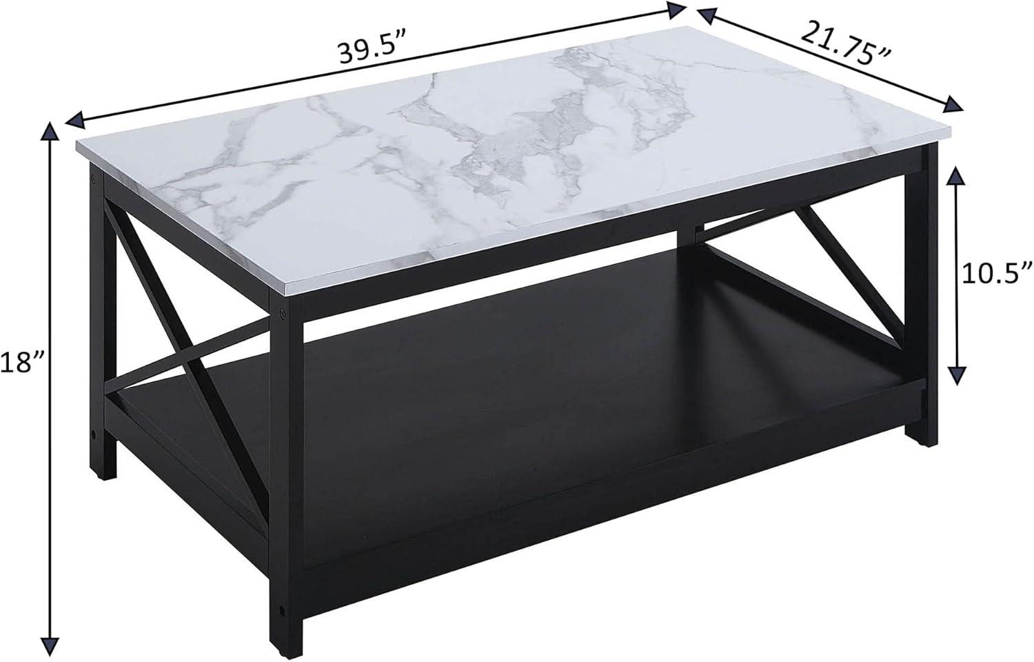 Convenience Concepts Oxford Coffee Table with Shelf, White Faux Marble/Black