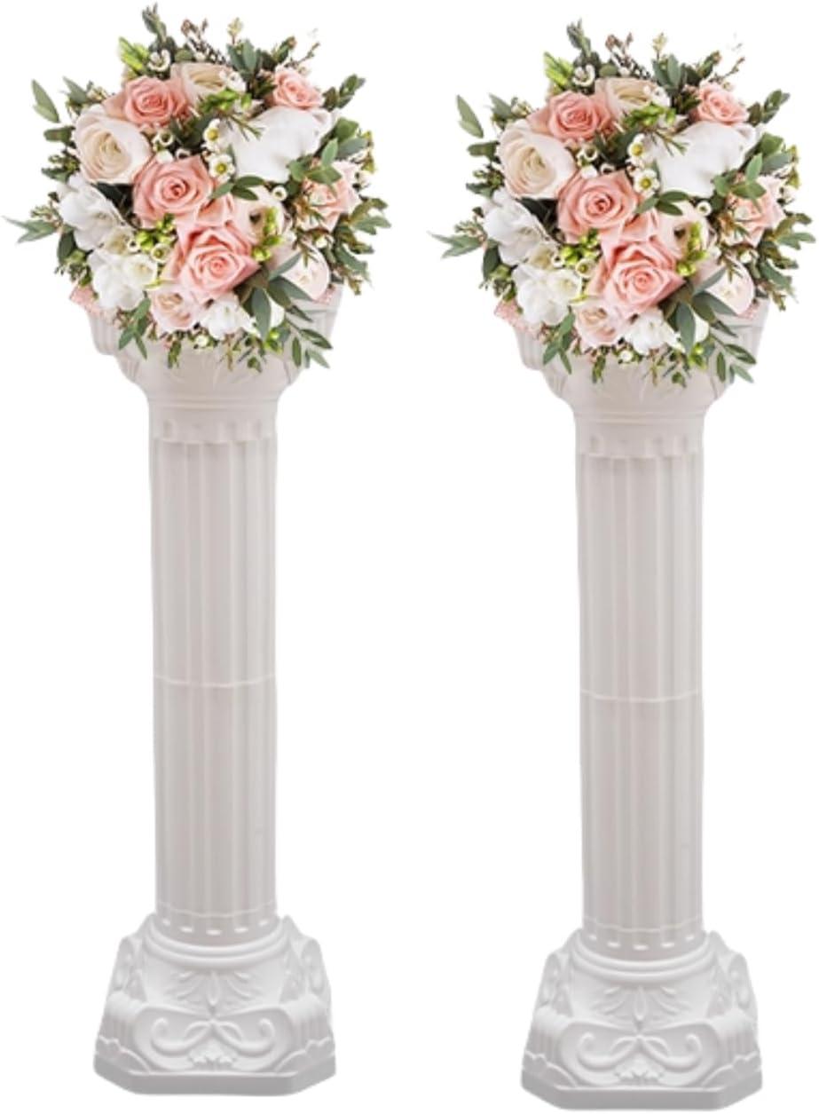 Roman Columns Plastic Wedding Stand Pillar Greek Statue Plant Stand Elegant Event Party Decorative Pedestal Flower Pot Holder Decor (4Pcs, 11.81x35.43 Inch)