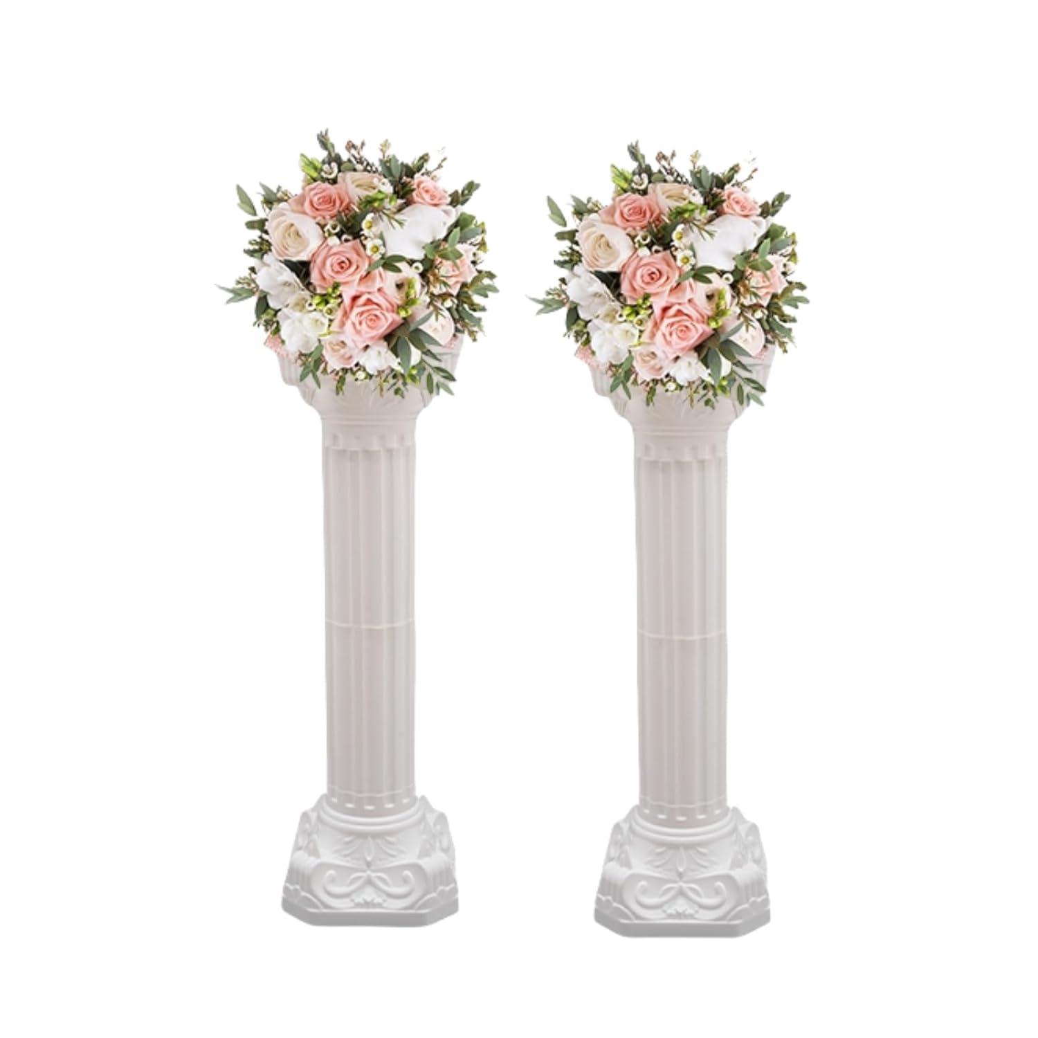 Roman Columns Plastic Wedding Stand Pillar Greek Statue Plant Stand Elegant Event Party Decorative Pedestal Flower Pot Holder Decor (4Pcs, 11.81x35.43 Inch)