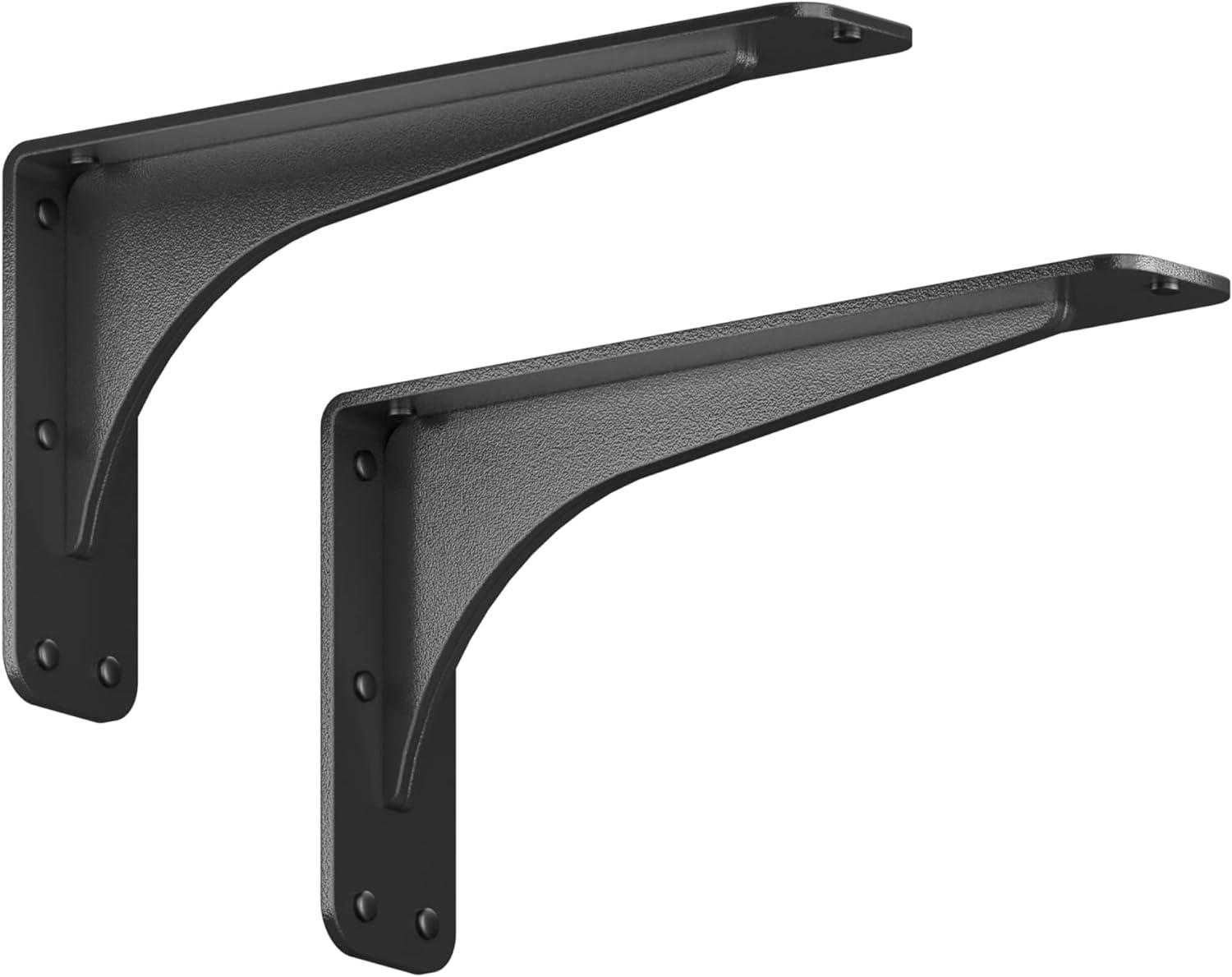 Heavy Duty Black Powder Coated Steel Shelf Brackets 8" x 8" (2-Pack)