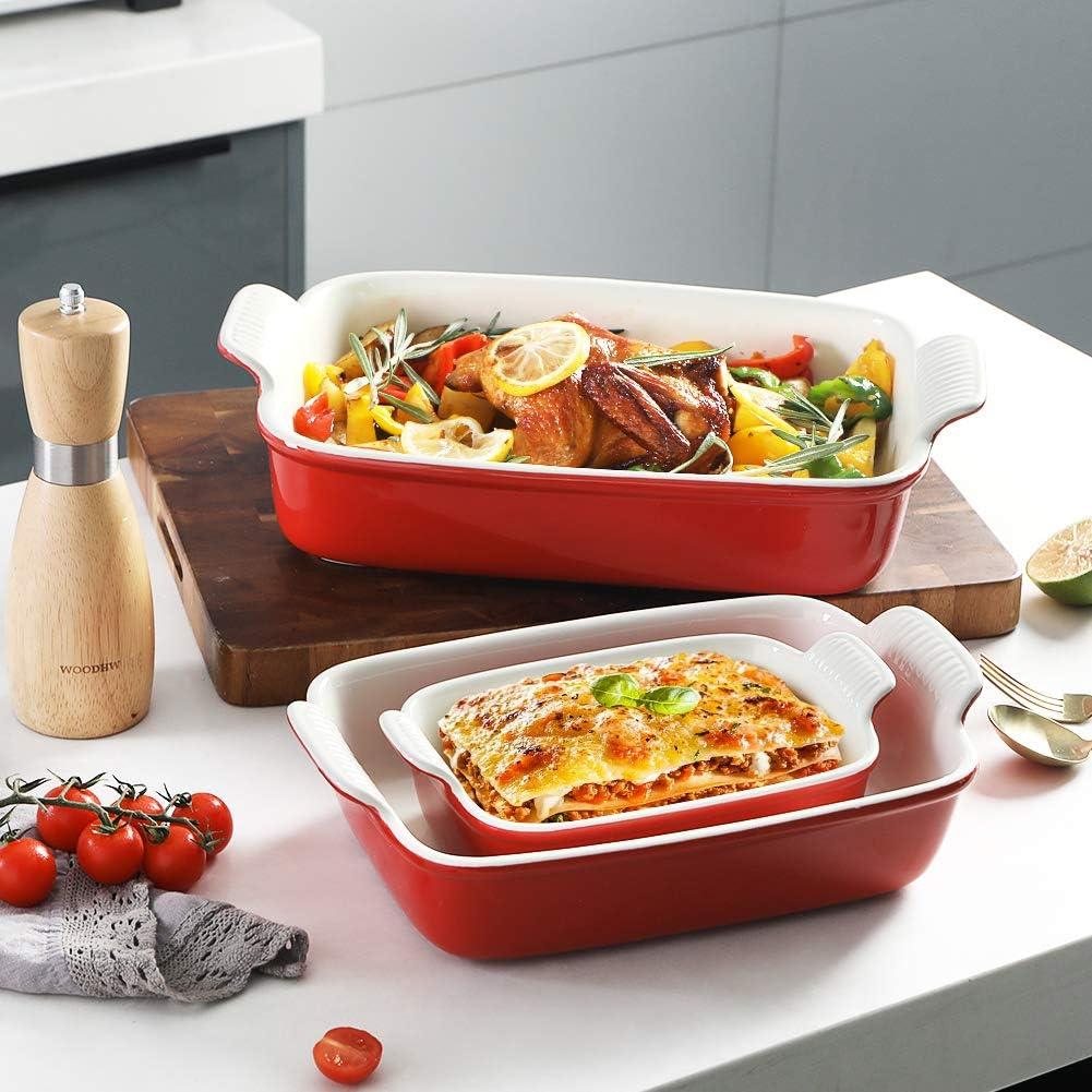 Sweejar Porcelain Baking Dish, Rectangular Bakeware Lasagna Pan, Casserole Dish for Daily Use, 13*9.6 inch ,Red