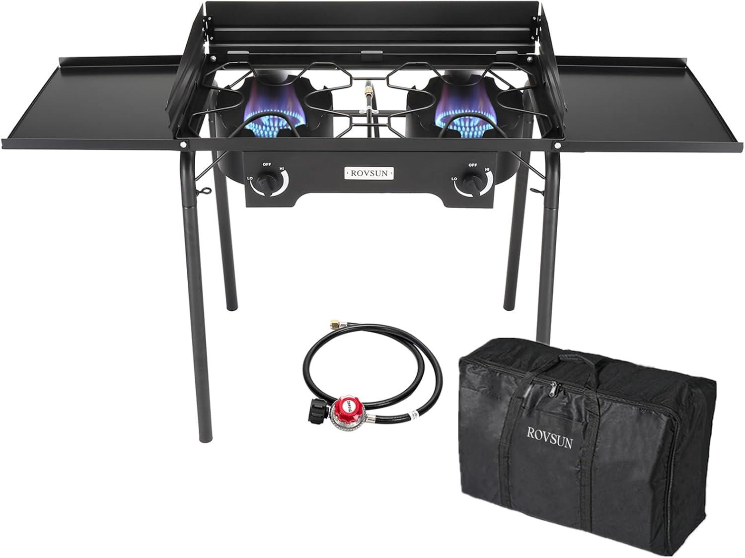 ROVSUN Black Cast Iron 2-Burner Outdoor Propane Gas Stove