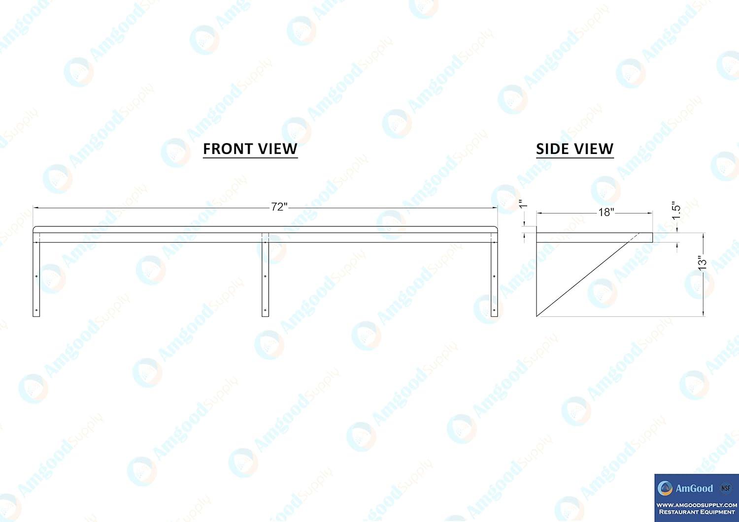 72" Long 18" Deep Stainless Steel Wall Shelf with Brackets