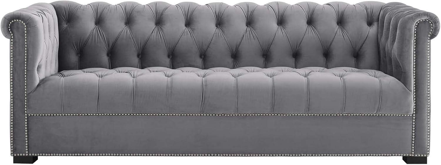 Modway Heritage Tufted Performance Velvet Sofa in Gray & Black