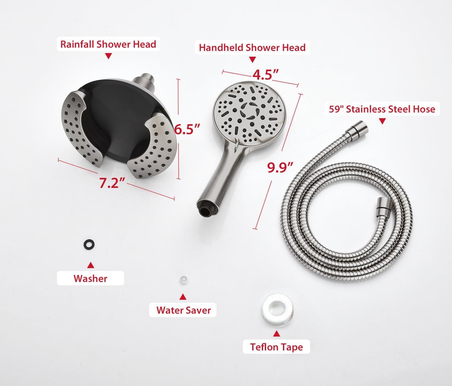 2.5GPM Shower Head With Hand: 2 In 1 High Pressure Shower Heads With Handheld Spray Combo & Rain Shower Head, 9 Spray Modes Anti-Leak Waterfall Showerhead, Angle Adjustable