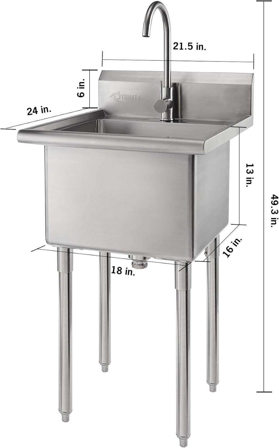 TRINITY EcoStorage 21.5 in. W x 49.3 in. H x 24 in. D NSF Stainless Steel Utility Sink w/ Faucet