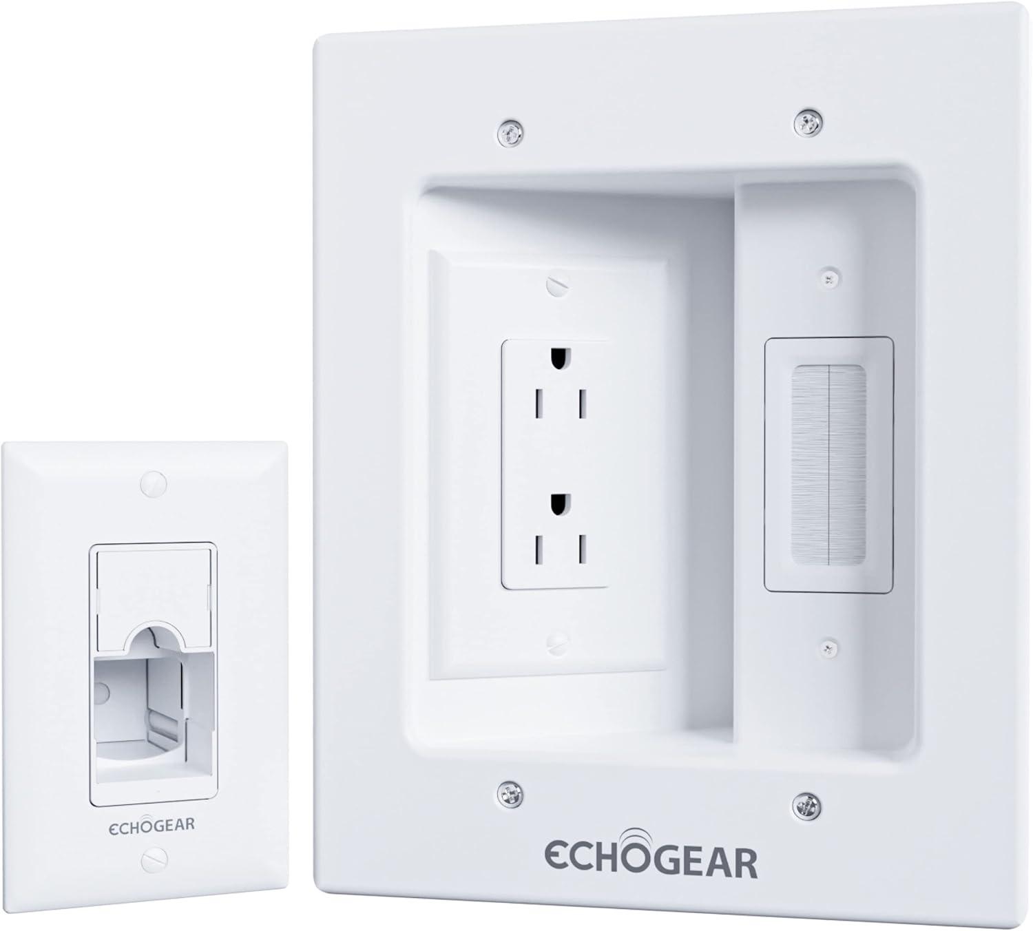 White Dual Outlet In-Wall Cable Management Kit with Wall Plate