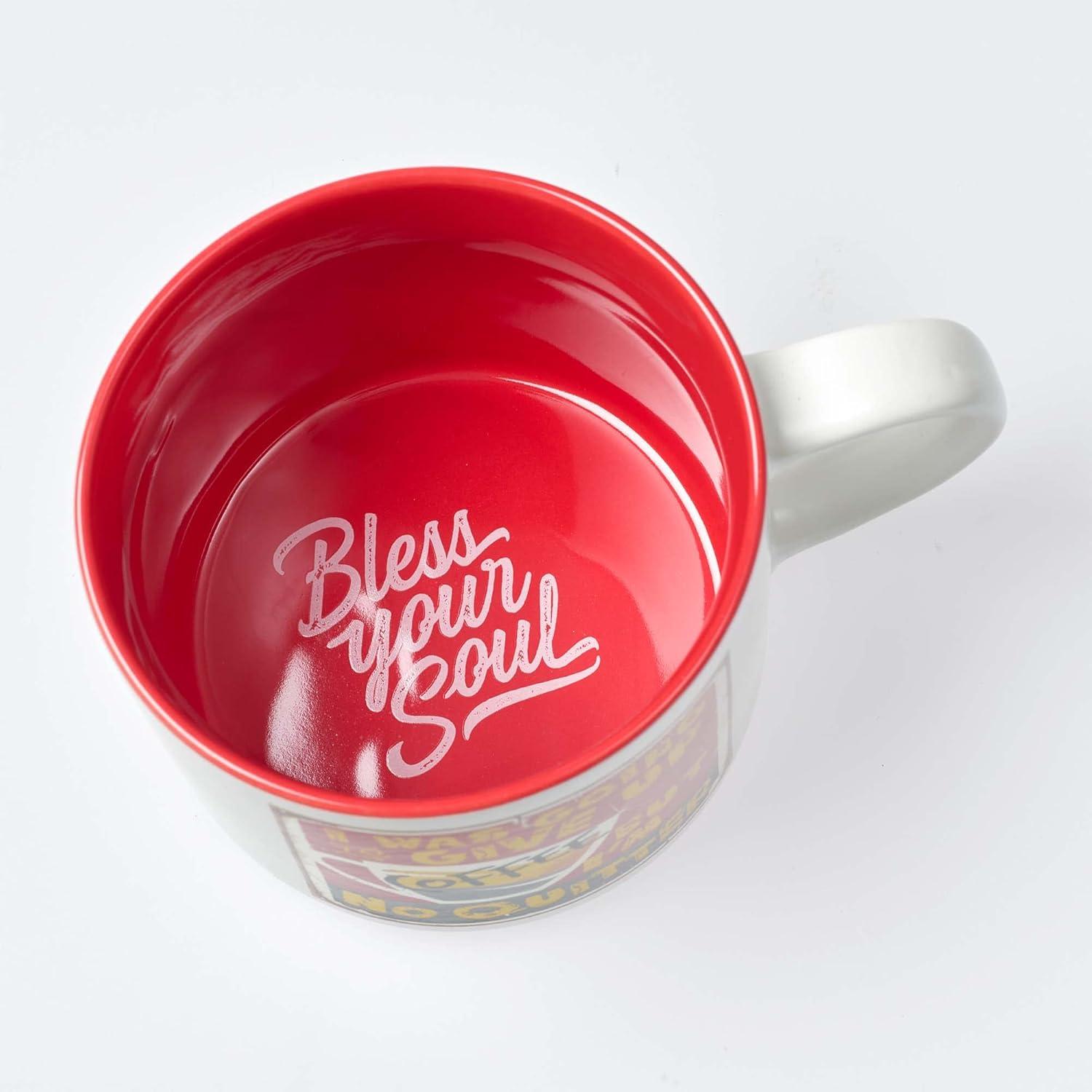 Bless Your Soul XL White Coffee Mug Give Up Coffee No Quitter, Funny Birthday Gifts for Women/Men, Mom, Dad Co-worker, Retro-Inspired Designs - 15oz Cup