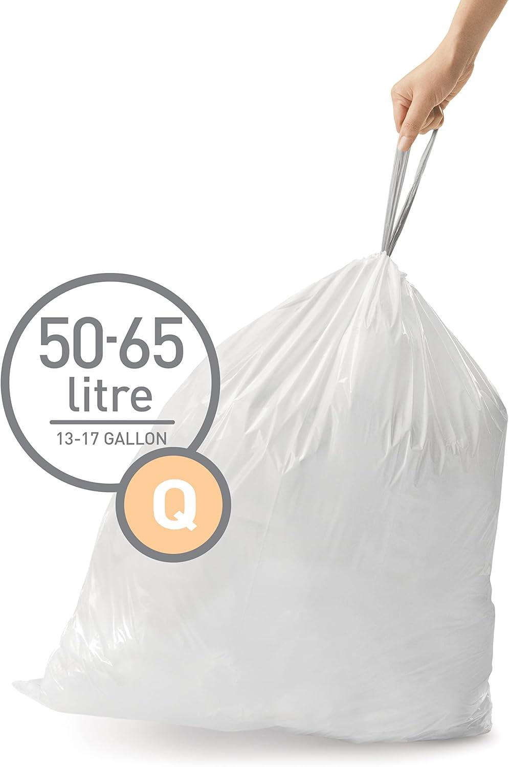 simplehuman 50-65L Code Q Custom Fit Kitchen Trash Bag Liners 3 Quick-Dispense Packs - 60ct: Tall Kitchen, Drawstring, Unscented