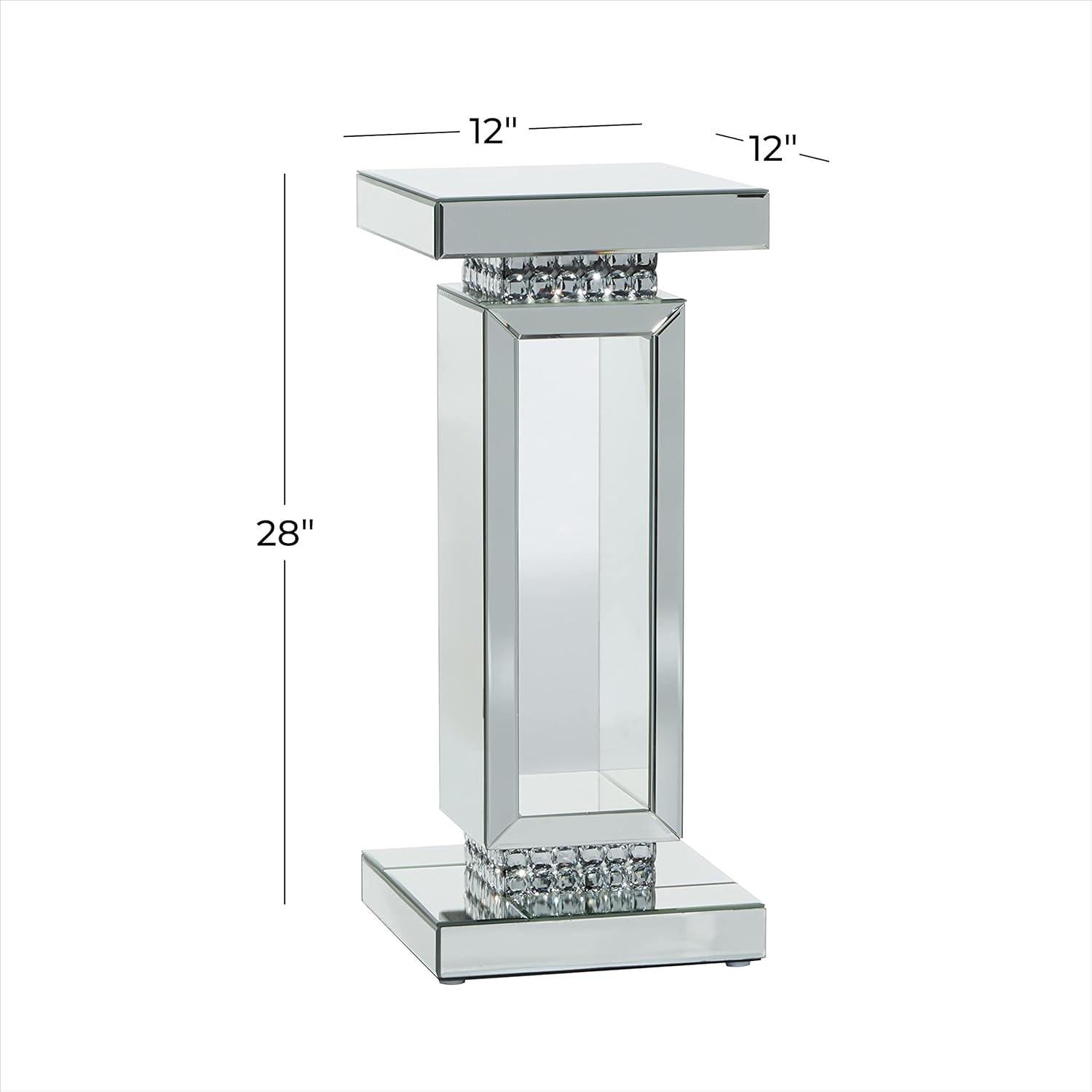 Elegant Silver Mirrored Square Pedestal Accent Table