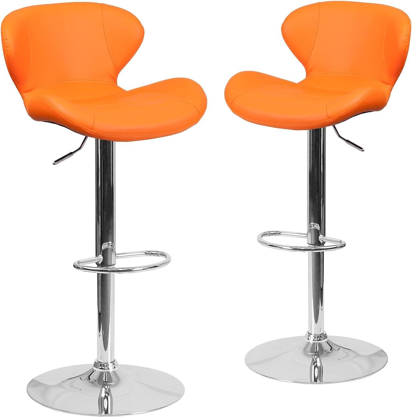 Flash Furniture Contemporary Orange Vinyl Adjustable Height Barstool with Curved Back and Chrome Base