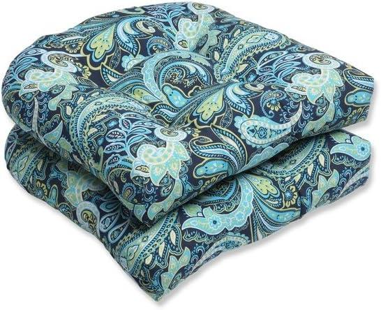 2pc OutdoorWicker Seat Cushion Set - Navy/Turqouise/Paisley - Pillow Perfect: Weather-Resistant, Tufted, Polyester Fiber Fill