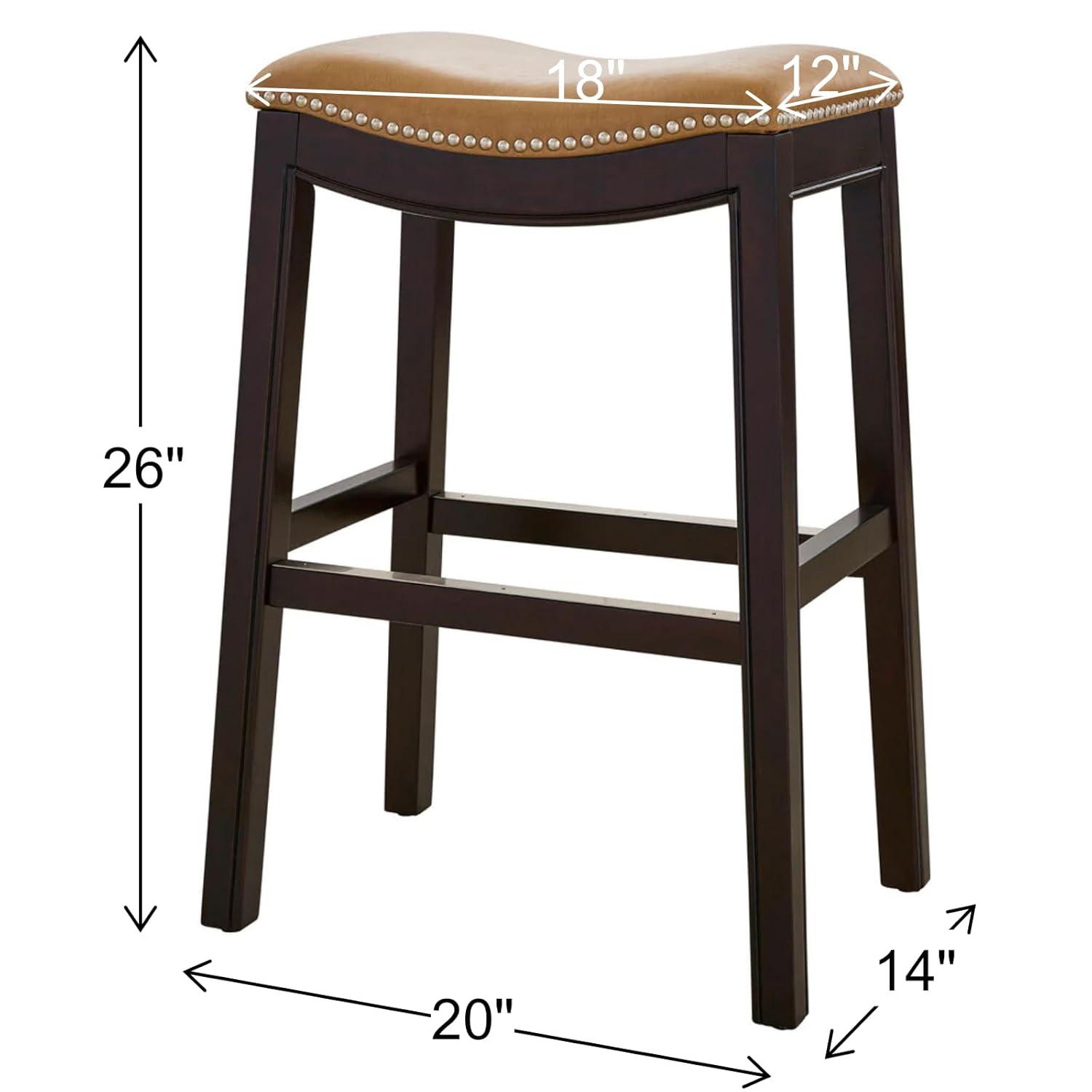 New Ridge Home Goods  25 in. Julian Counter-Height Wood Barstool with Tan Faux-Leather Seat - Espresso