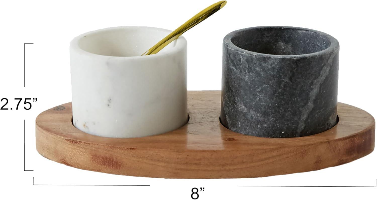 Marble Bowls with Brass Spoon on Mango Wood Tray